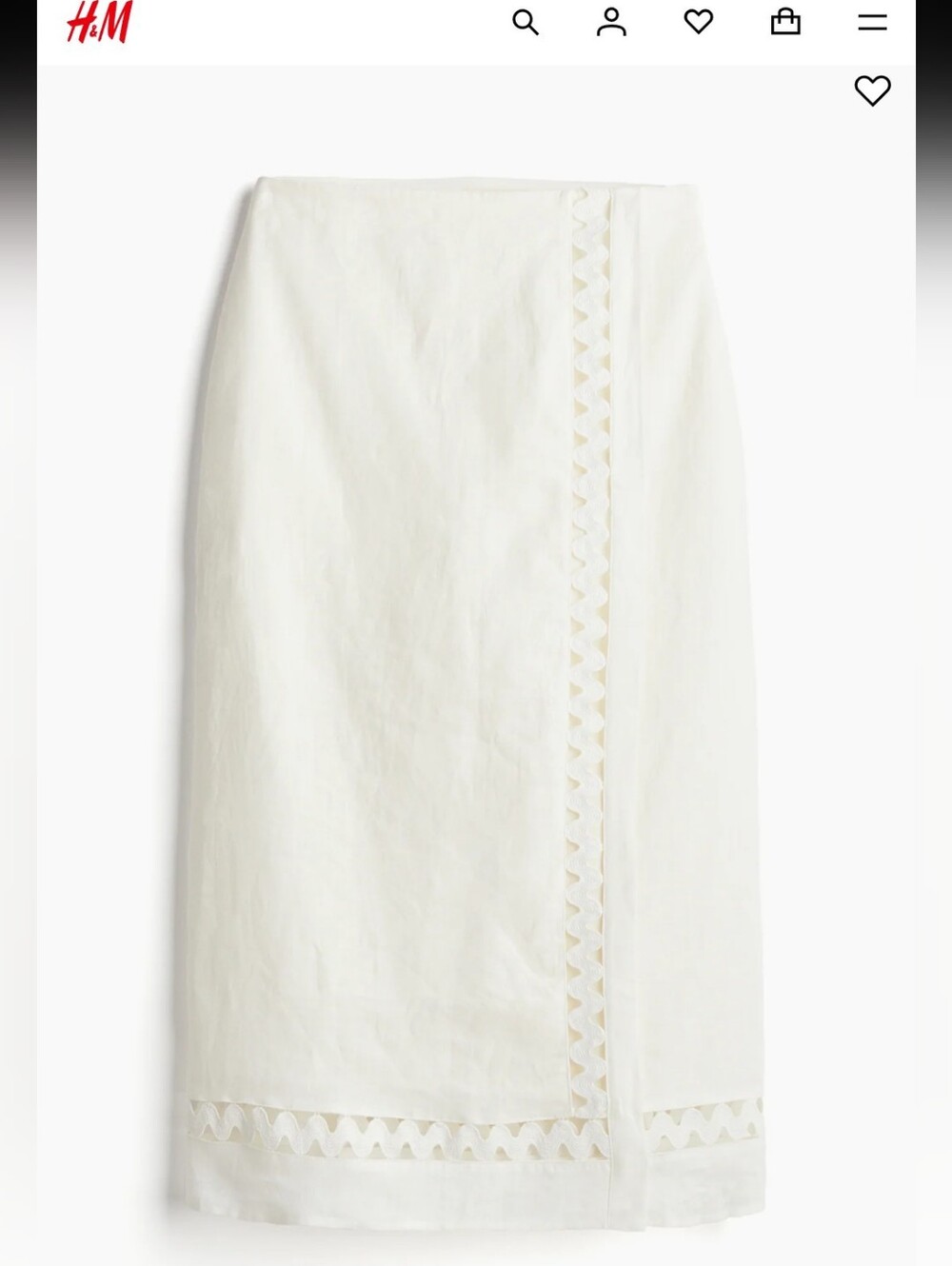 H&M White Linen Skirt with Geometric Cutout Trim